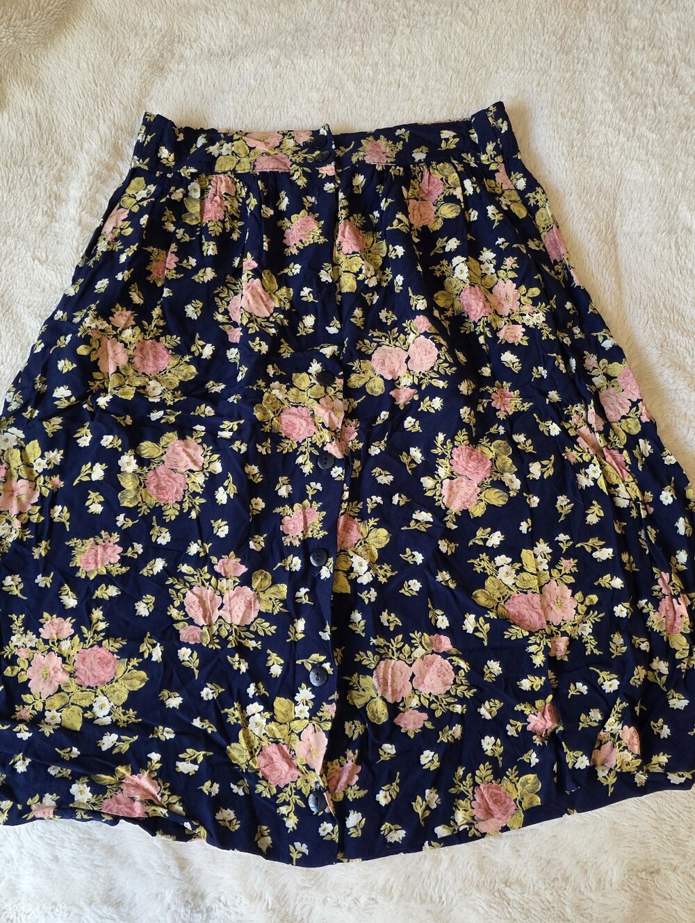 Vintage 90s Cottagecore Floral Button Front Skirt Jessica Scott